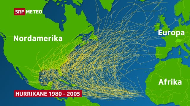 Karte des Atlantiks mit gelben Linien. Karte des Atlantiks mit gelben Linien.