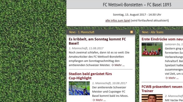 Internetseite des FC Wettswil, «es kribbelt, am Sonntag kommt FC Basel!» Internetseite des FC Wettswil, «es kribbelt, am Sonntag kommt FC Basel!»