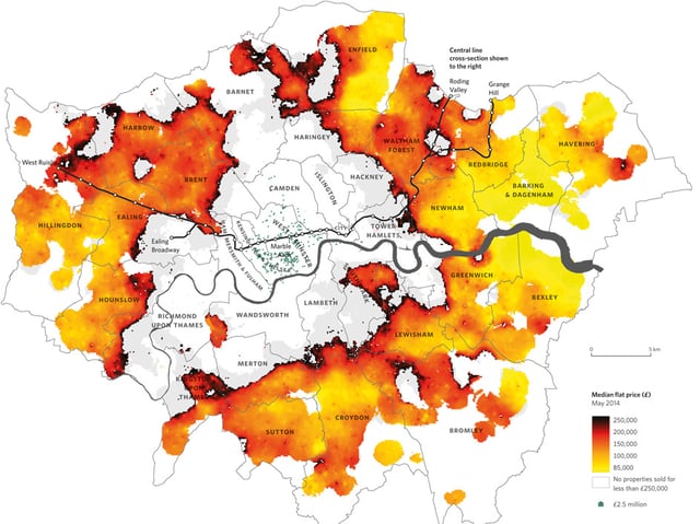 Die Hauspreise in London im Überblick auf der Karte. Die Hauspreise in London im Überblick auf der Karte.