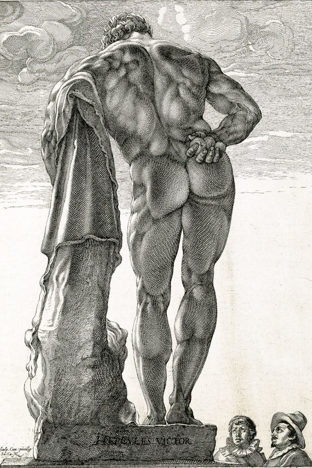 Kupferstich: Rückseite des nackten Herkules. Kupferstich: Rückseite des nackten Herkules.