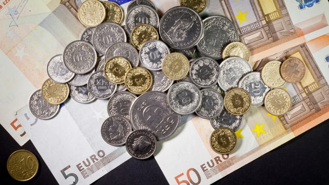 Euro-Noten und Schweizer Münzen Euro-Noten und Schweizer Münzen