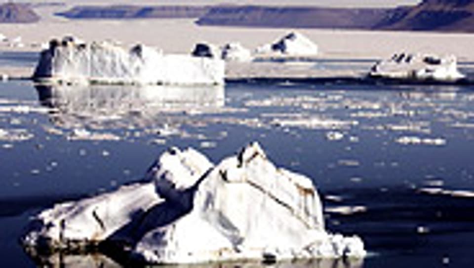 Eisberge schwimmen in der Croaker Bay vor Devon Island, Kanada.