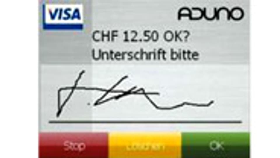 Die elektronische Unterschrift beim Bezahlen mit der Kreditkarte.