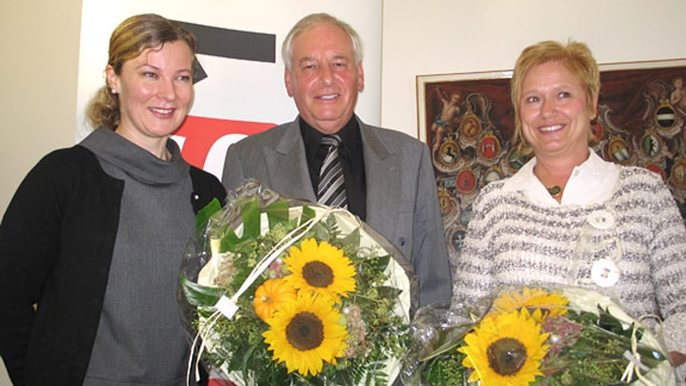 Karin Frei (l.) mit ihre beiden Gästen Heinz Aeschlimann und Theres Simonet.