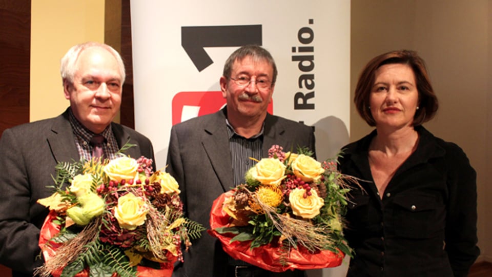 Walter Büchi, Kurt Zimmerli und DRS 1-Gastgeberin Katharina Kilchenmann.