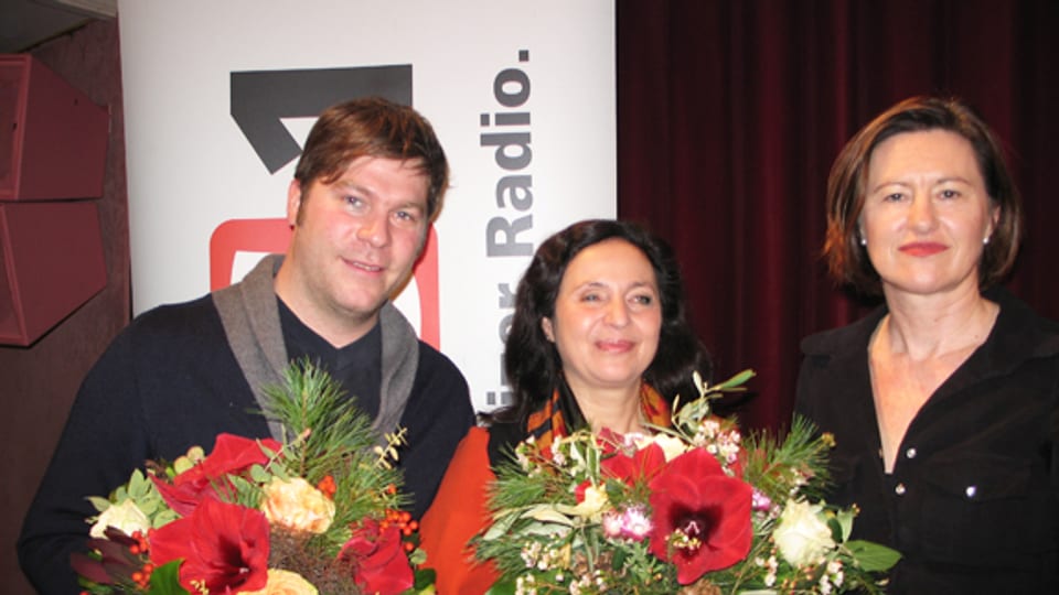 Roman Tschäppeler, Brigitte Kuthy Salvi mit DRS 1-Gastgeberin Katharina Kilchenmann.