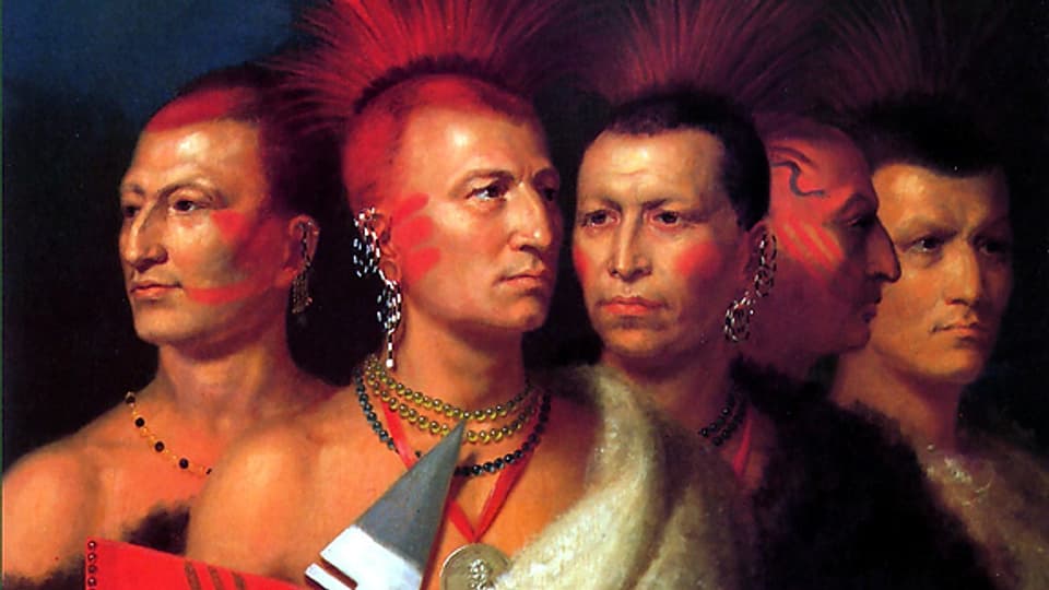 Junge Krieger verschiedener nordamerikanischer Stämme, Gemälde von Charles Bird King (1821).