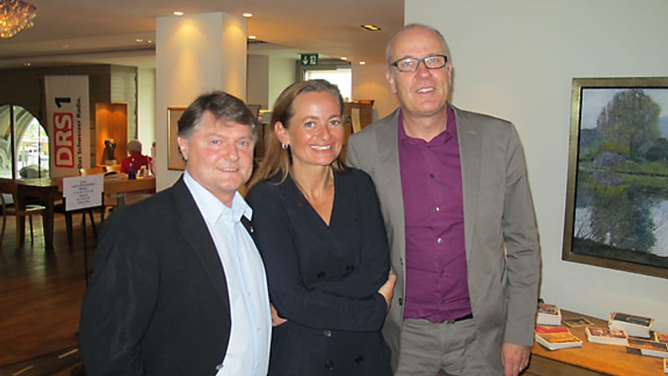 Ancillo Canepa, Christina Tsouras und DRS 1-Gastgeber Daniel Hitzig.