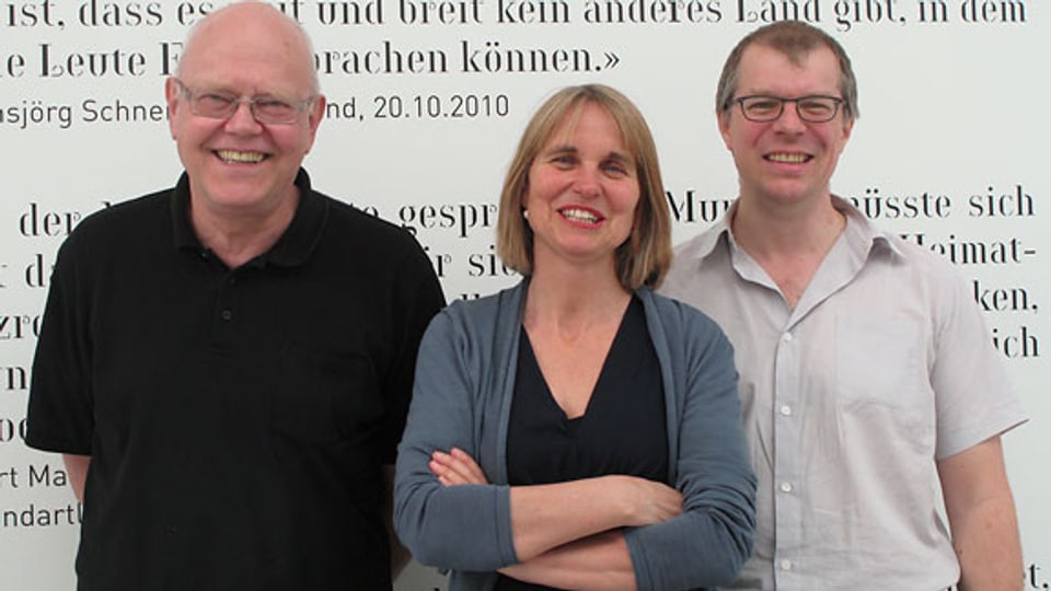 Christian Schmid, Christine Hubacher und Markus Gasser vor der Sendung ...