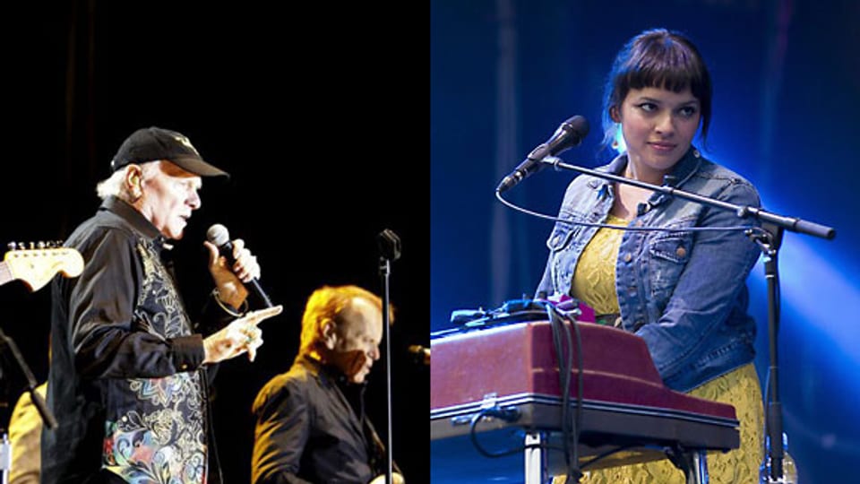 Links: Die US-Band «The Beach Boys» bei einem Konzert in Spanien, Juli 2012. Rechts: Norah Jones am Gurtenfestival in Bern, Juli 2012.