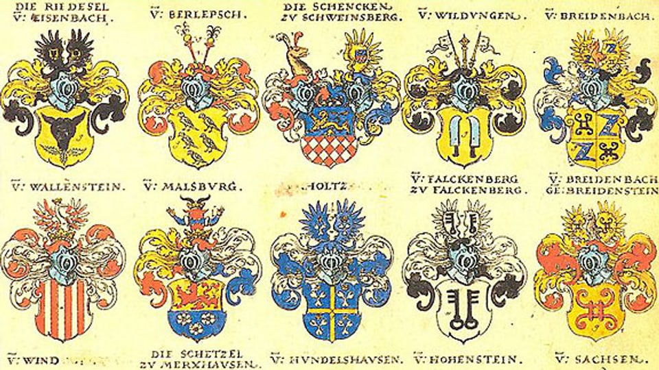 Einige hessische Adelswappen aus Siebmachers Wappenbuch von 1605.