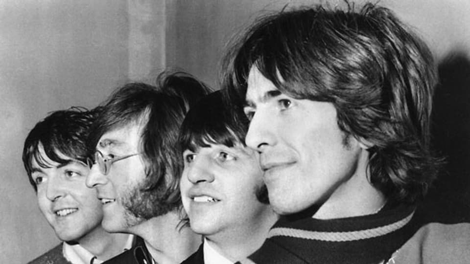 Die Beatles, aufgenommen am 28. Februar 1968. Von links: Paul McCartney, John Lennon, Ringo Starr und George Harrison.