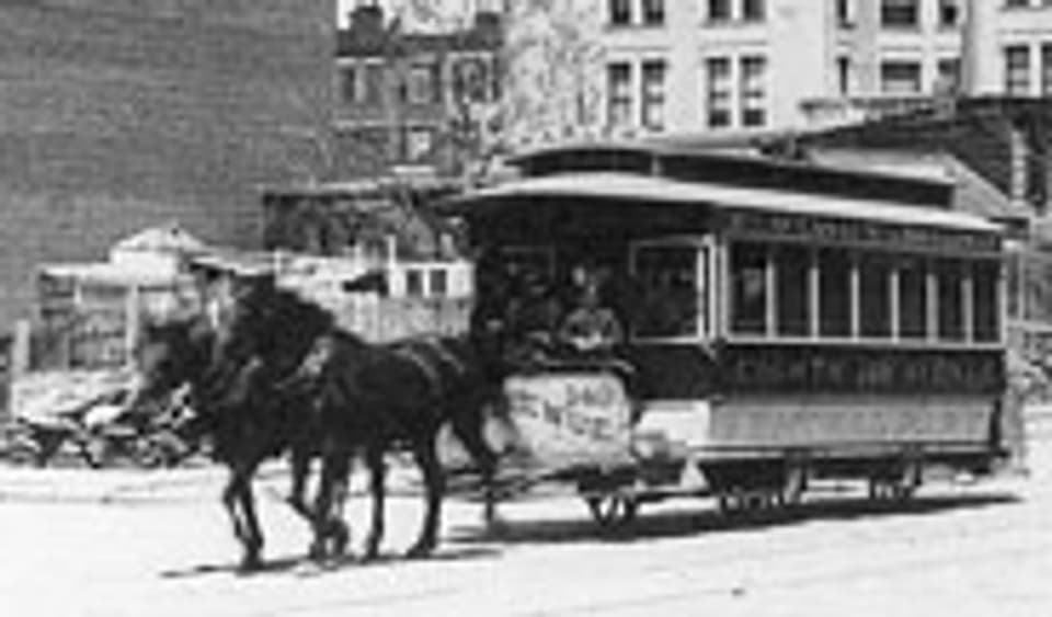 Vorläufer der modernen Trams: New Yorker Pferdebahn, um 1895.