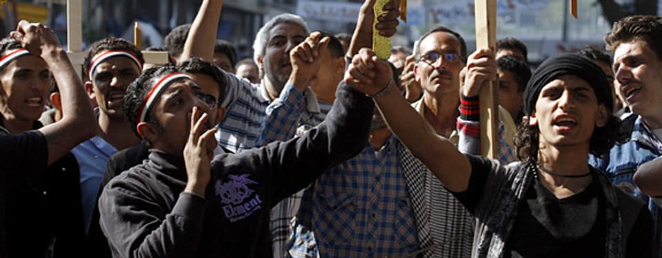 Koptische Christen bei einer Demonstration in Kairo, 2011.