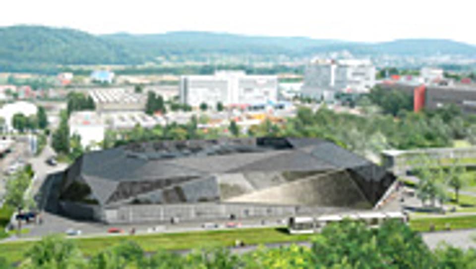 Visualisierung der zukünftigen Umwelt Arena in Spreitenbach.