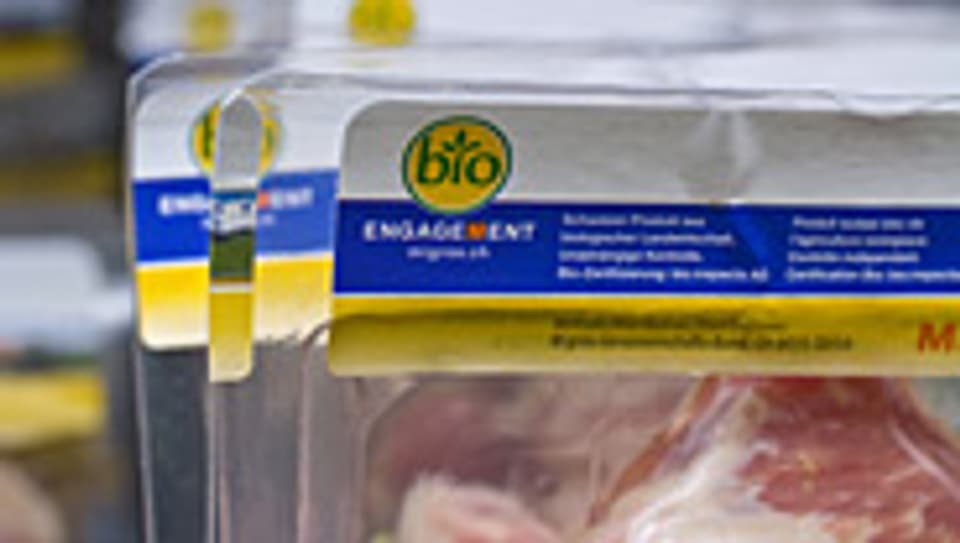 Schweinefleisch mit Bio-Label.
