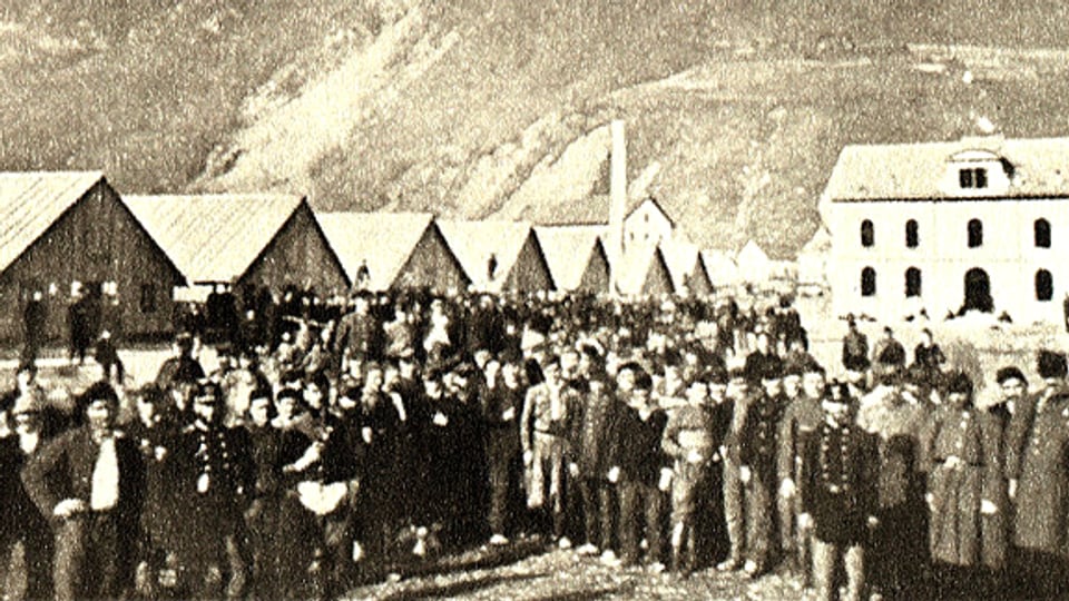 Internierte Soldaten der französischen Bourbaki-Armee in Walenstadt, Februar oder März 1871.