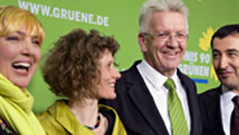 Bündnis90/Die Grünen und ihr Spitzenkandidat Winfried Kretschmann (zweiter von rechts).