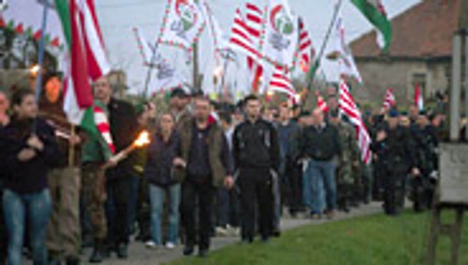 Gegen Roma: Eine neofaschistische Gruppe demonstriert in Ungarn.