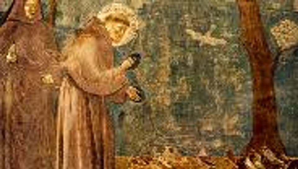 Franziskus predigt zu den Vögeln (Giotto di Bondone, um 1295).