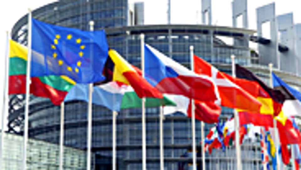 Flaggen der EU-Staaten beim Europäischen Parlament in Strassbourg.