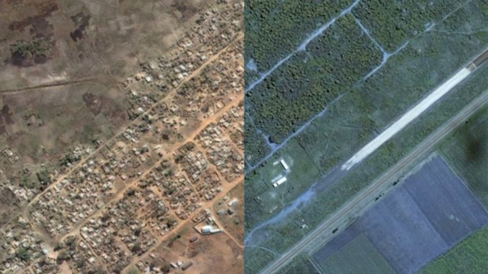 Porta Farm vor (2002) und nach (2006) der Zerstörung. Das Slum in der Nähe von Zimbabwes Hauptstadt Harare wurde von der Regierung einfach ausradiert.