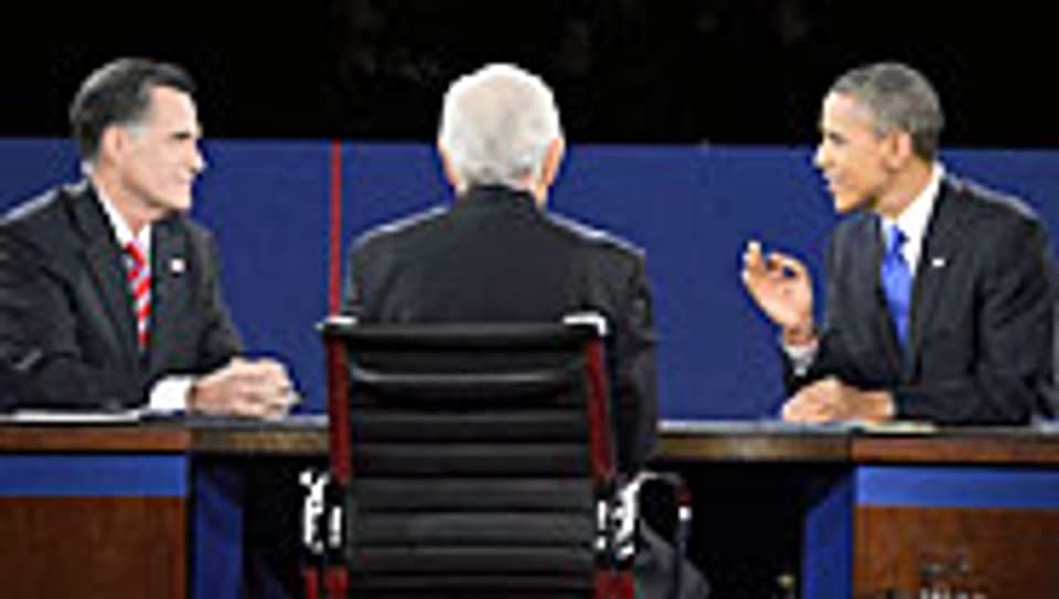 Mitt Romney und Barack Obama während der letzten TV-Debatte