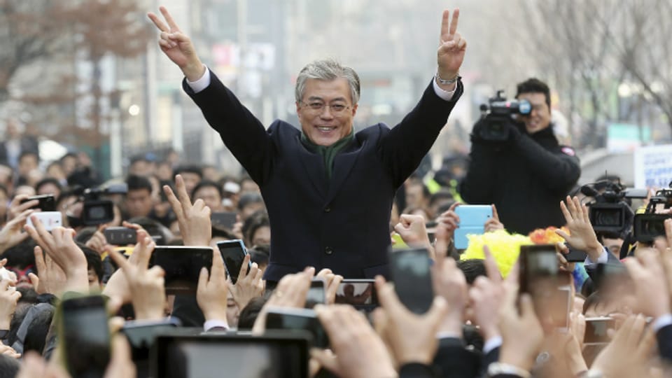 Präsidentschaftskandidat Moon Jae-In im Wahlkampf