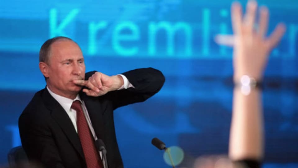 Vladimir Putin an der Medienkonferenz in Moskau