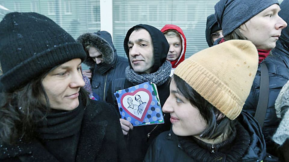 Demonstration für mehr Rechte für gleichgeschlechtliche Paare, am 25. Januar vor der Duma in Moskau
