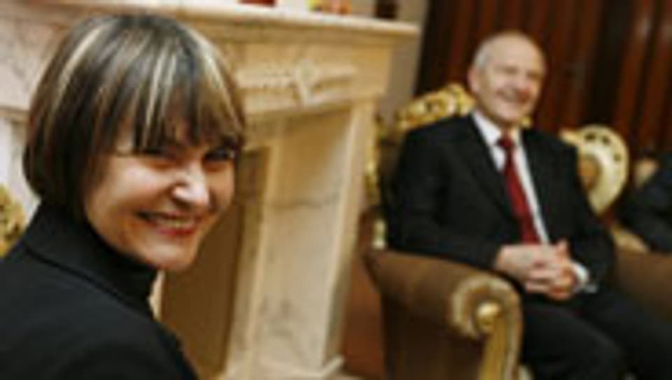 Bundesrätin Micheline Calmy-Rey und Fatmir Sejdiu, Präsident des Kosovo