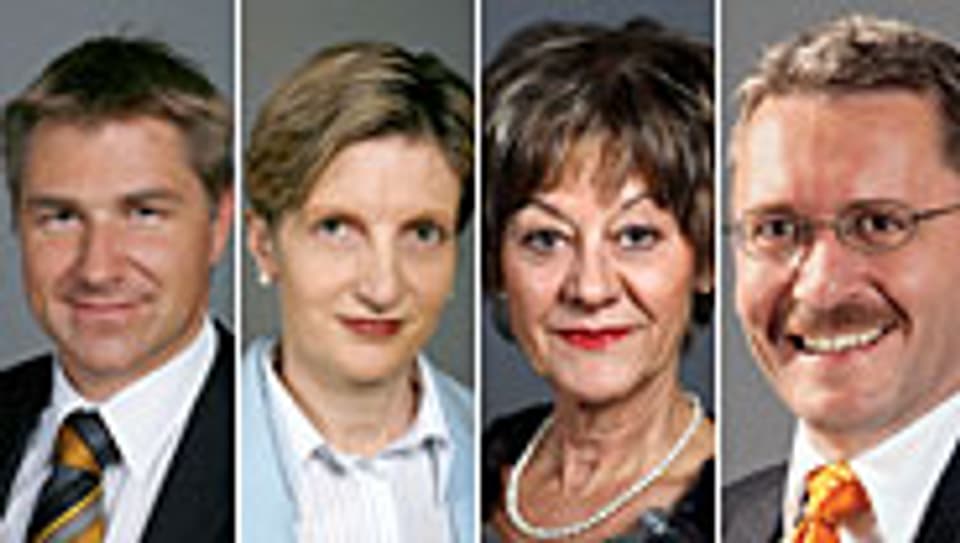 v.l.n.r. Toni Brunner, Gabi Huber, Susanne Leutenegger Oberholzer, Pirmin Bischof.