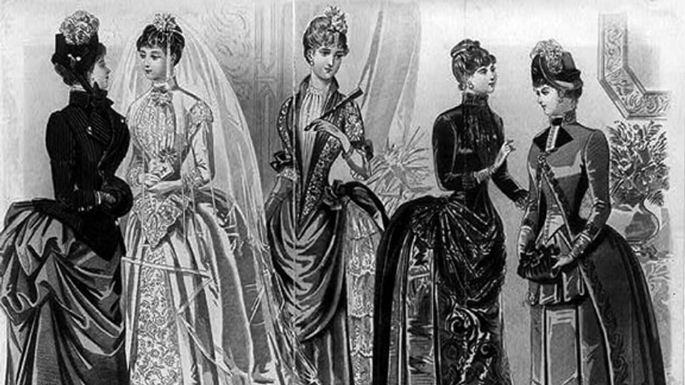 Pariser Brautmode präsentiert im «Peterson's Magazine» um 1885.
