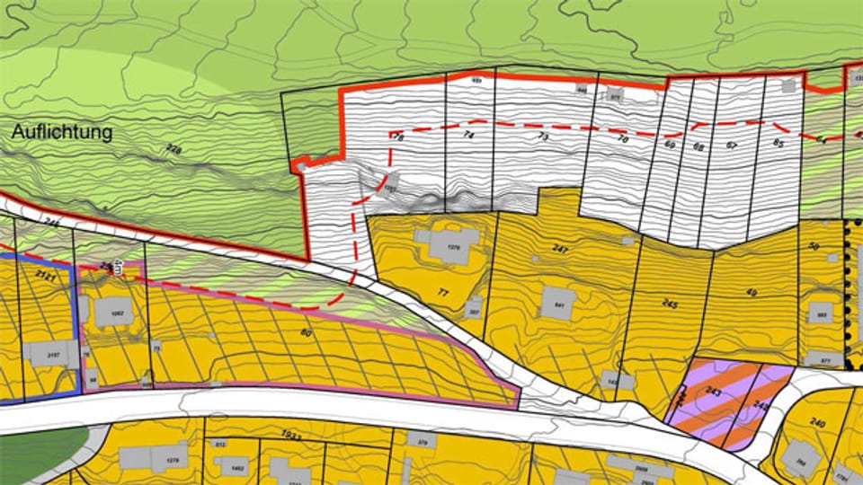 Naturschutzzone statt Bauland am Bruggerberg: Planausschnitt aus dem Bauzonen- und Kulturlandplan der Gemeinde.