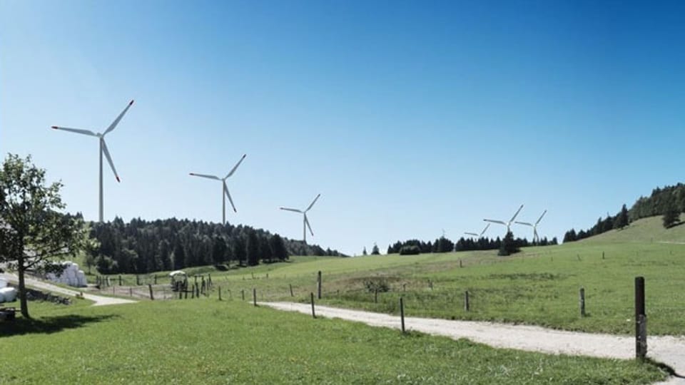 Visualisierung des Windparks auf dem Grenchenberg.