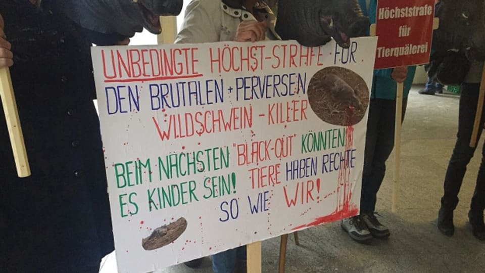 Zum Auftakt des Prozesses vor dem Bezirksgericht Zurzach demonstrierten Tierschützer für eine harte Bestrafung des Bauern.