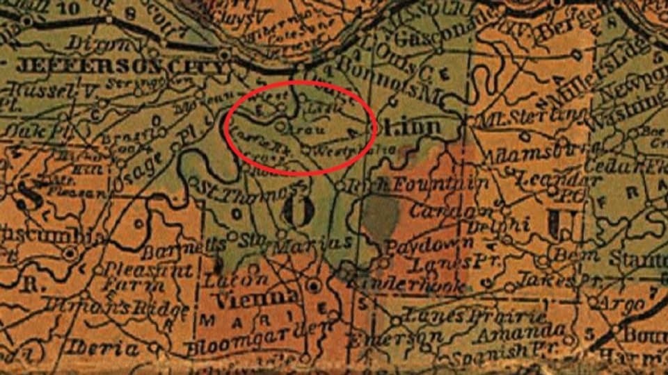 1844 zog der Aarauer Auswanderer Andreas Dietsch aus, um in Amerika seine Utopie zu verwirklichen «Neu Aarau» (roter Kreis).
