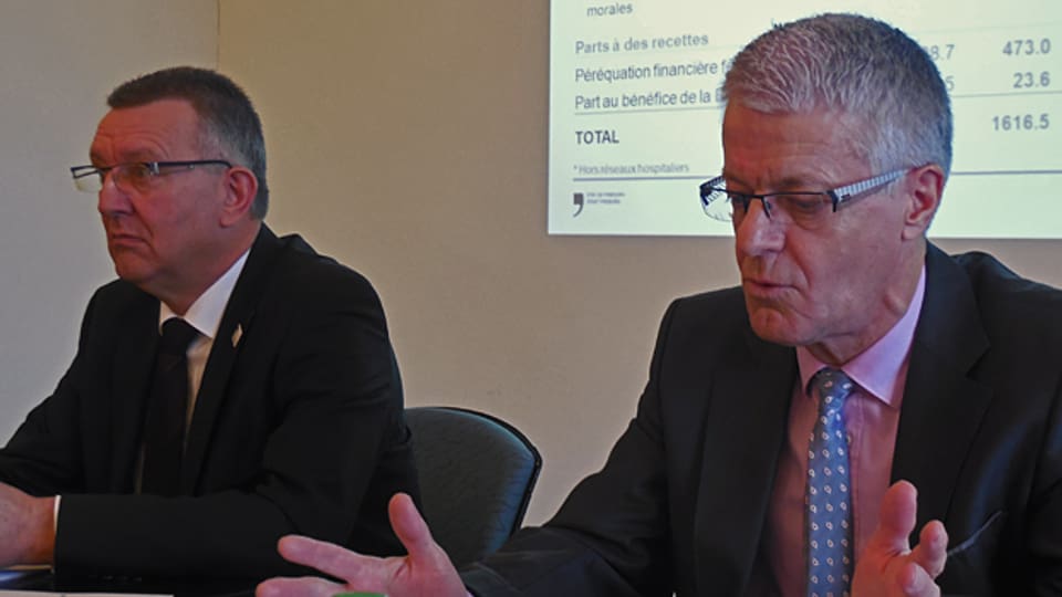 Finanzdirektor Georges Godel (links) und Finanzverwalter Daniel Berset präsentieren die Rechnung.