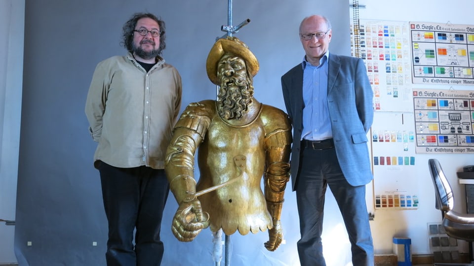 Hans von Thann mit seinen Gefährten: Restaurator Michael Fischer (l.) und Markus Marti.