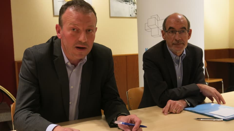 FDP-Präsident Didier Castella (links) und Ständeratskandidat Jacques Bourgeois.