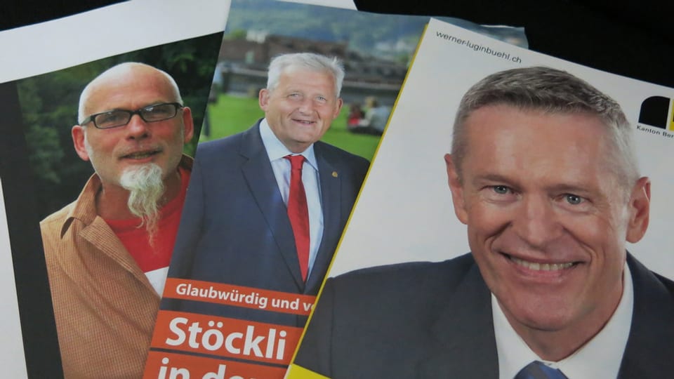 Bruno Moser mit den Ständeräten Hans Stöckli und Werner Luginbühl (v.l.) - diese drei gehen in den zweiten Wahlgang.