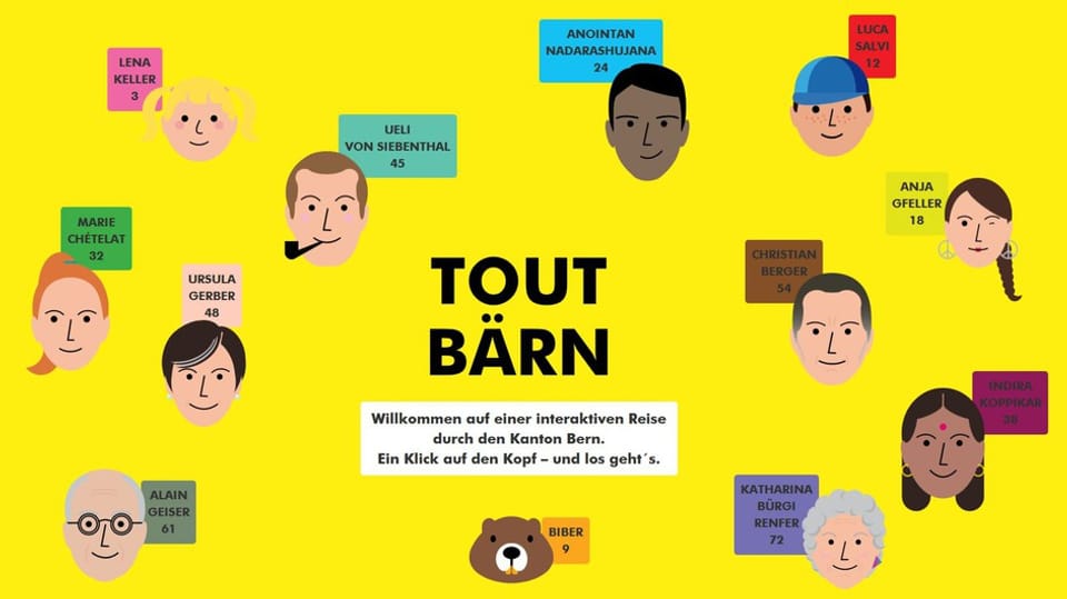«Tout Bärn» – alles Bern: Zu jeder Figur gibt es eine Geschichte, mit Fakten und Zahlen über den Kanton Bern.