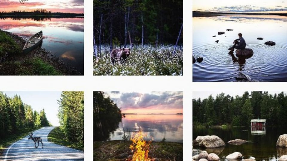 Auf Instagram werden Bilder auf einer Fotowand dargestellt.