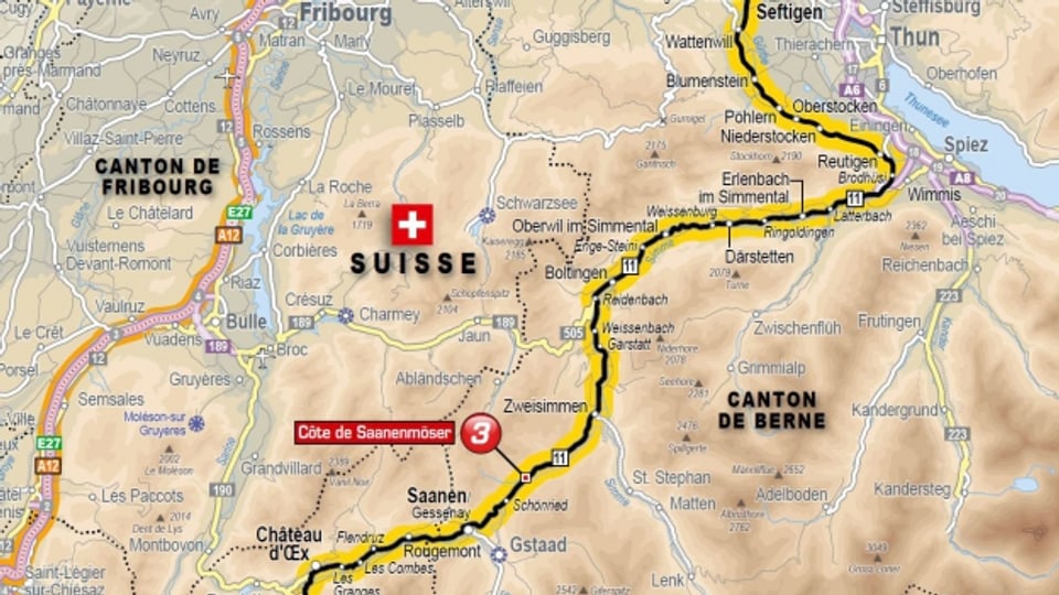 Der Streckenplan Tour de France im Simmental.