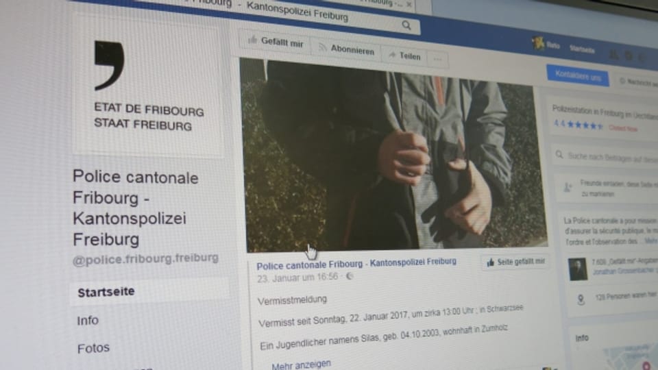 Die Freiburger Polizei sucht auch auf Facebook nach dem Vermissten 13-Jährigen.