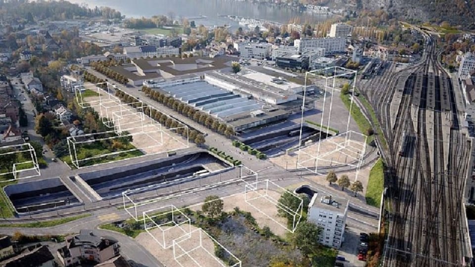 Für eine Zufahrt müsste der geplante Tunnel geöffnet werden. Hier der geplante Anschluss «Bienne Centre».