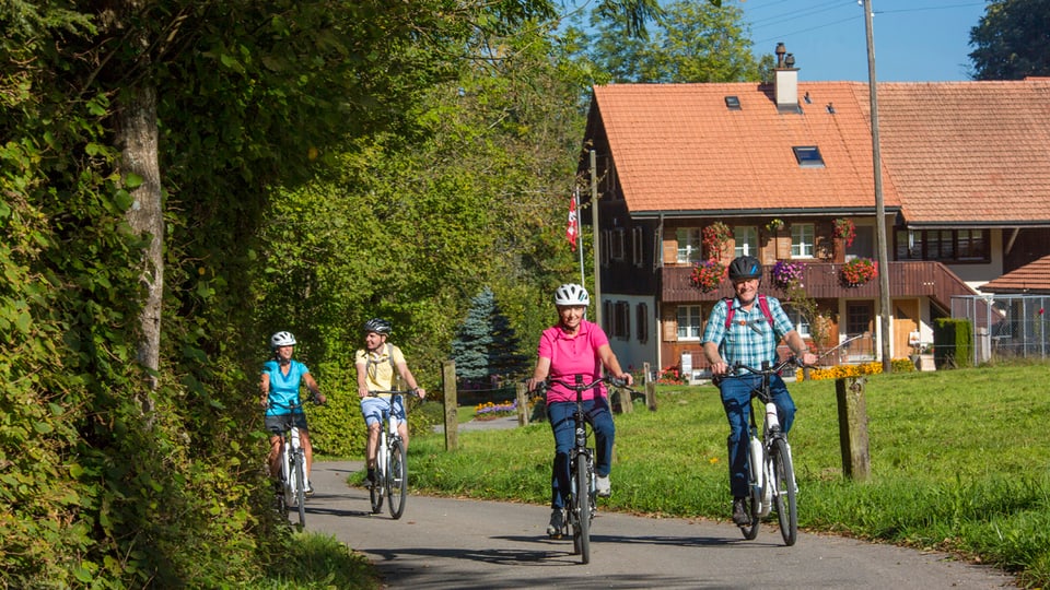 Besucherinnen und Besucher können E-Bikes mieten und durch 14 Freiburger und drei Berner Gemeinden Radeln.