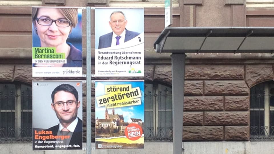 Wahlplakate bis im Juni - in Basel kommt es zum 2. Wahlgang.