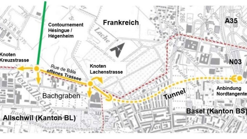 Die Planung der neuen Zubringerstrecke von der Nordtangente zum Entwicklungsgebiet Bachgraben wird konkret.