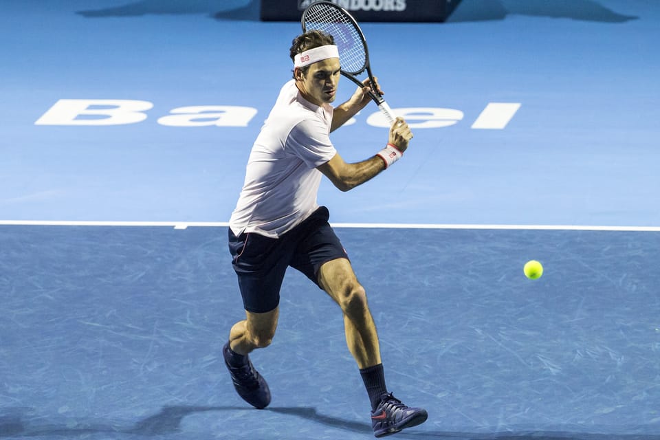Roger Federer im Einsatz in Basel.